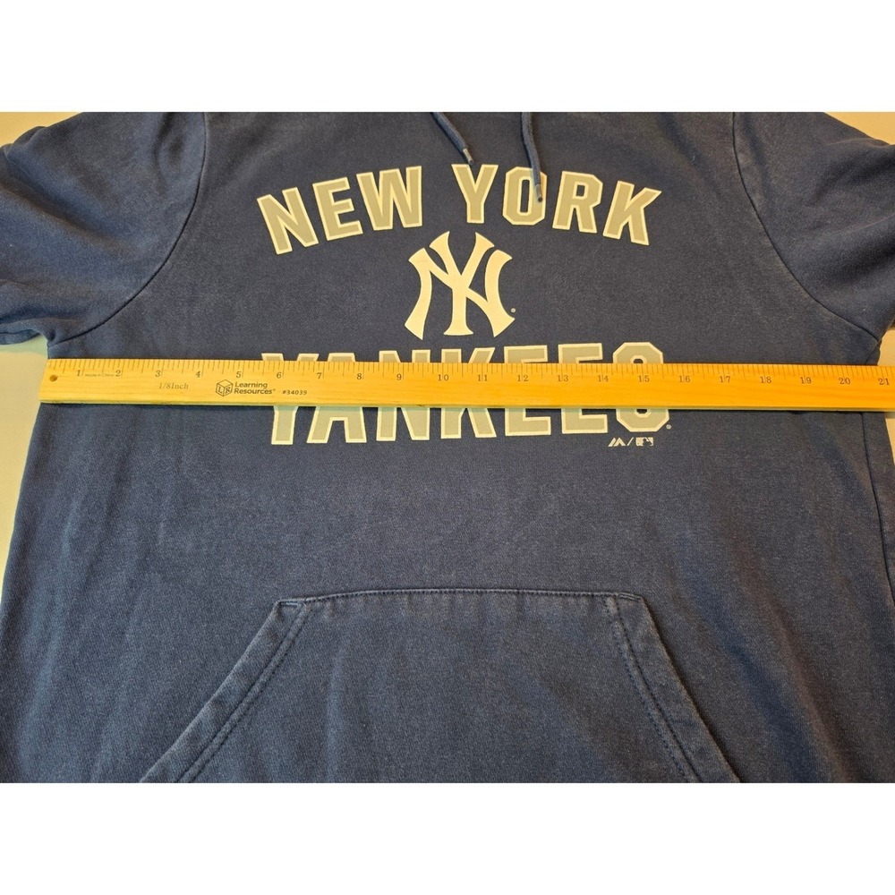 Majestic New York Yankees Hoodie Mens Medium Navy Blue MLB Pullover Sweatshirt - Picture 5 of 8